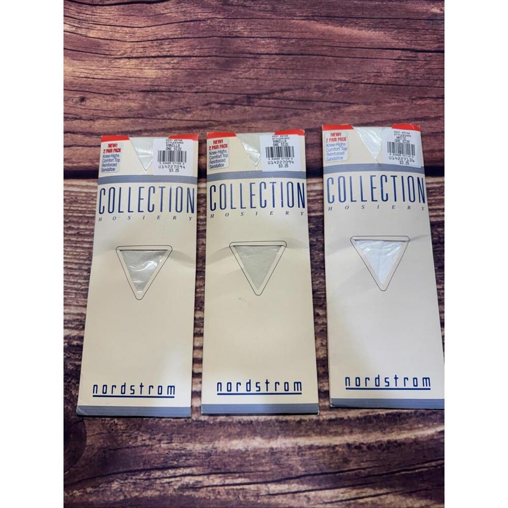 Lot of 3 Nordstrom Knee Highs Sandaltoe White / Vanilla Collection Hosiery NWT